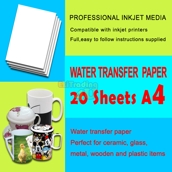 20 A4 INKJET LIGHT WATER TRANSFER PAPER CUP DECAL CRAFT  